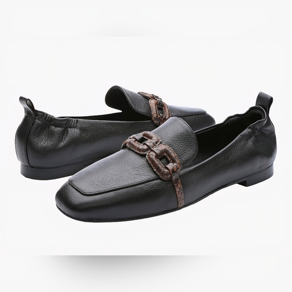 Sanctuary Black and Brown Loafers with Chain-Link Detail #875 - Picture 1 of 10